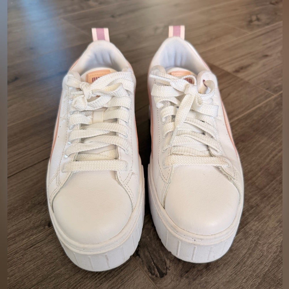Puma Women's White and Pink Mayze Sneakers - Picture 3 of 6
